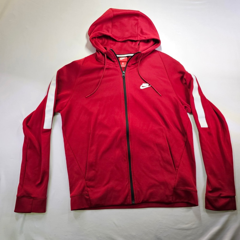 Nike Mens Sportswear Full Zip Hoodie Red White Stripe Track Jacket 861650-608 M